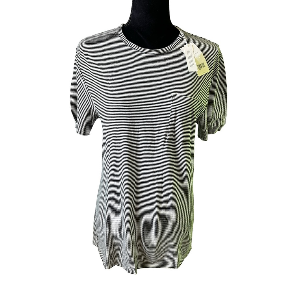 Vince Pima Cotton Black White Striped Crewneck Pocket Tee Short Sleeve XS NWT
